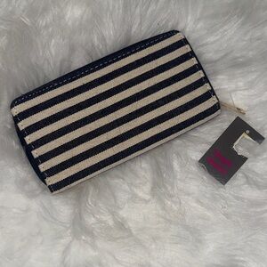Wallet Long Striped Denim Blue and Cream White NWT